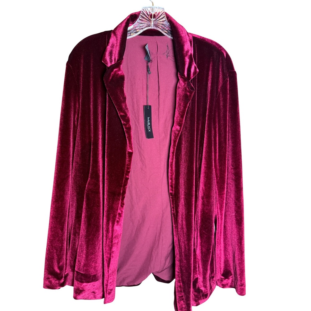 Women's‎ Burgundy Velvet Blazer XL Open Front Holiday Party Career Jacket NWT XL